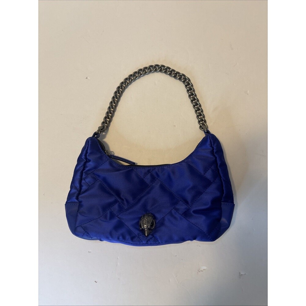 Kurt Geiger Kensington Blue Quilted Small Crescent Shoulder Bag Metal Chain
